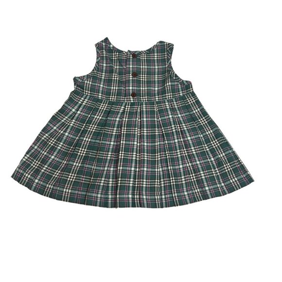 Vintage Baby Gap Green Purple Plaid Jumper Dress Sz 3-6 M Pleated Heart Applique - Picture 2 of 7